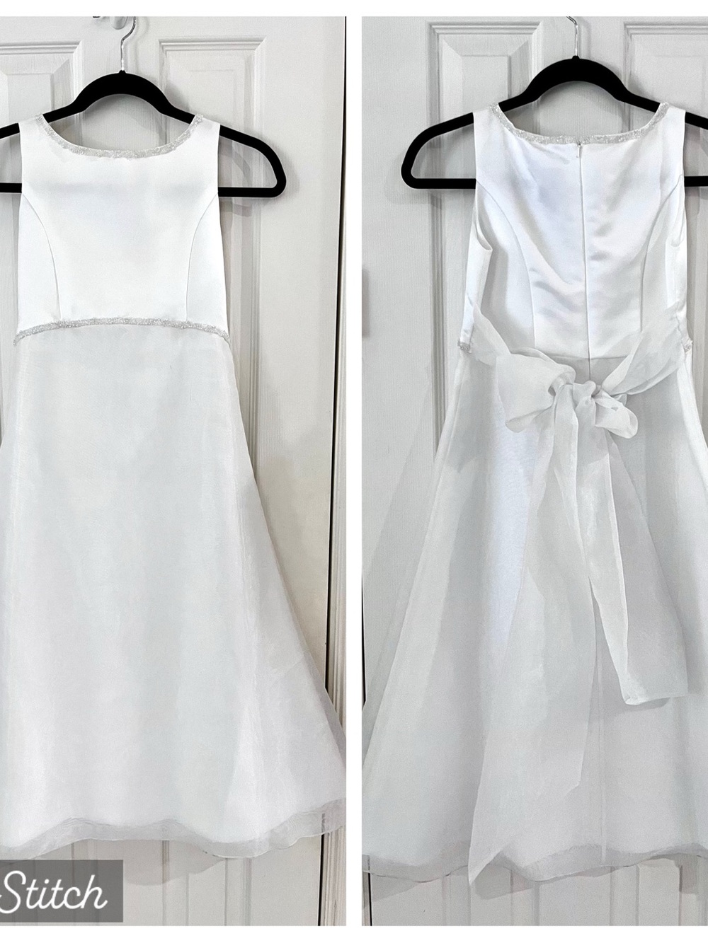 [12] Us Angels White Flower Girl Dress with Sheer Bow
